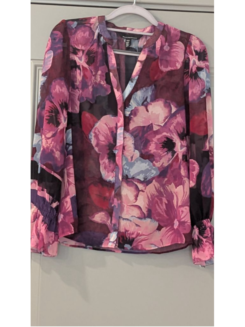 Women's WHBM Pink Purple Floral Blouse XXS